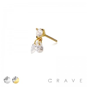 316L SURGICAL STEEL THREADLESS PUSH IN TEAR DROP AND MARQUISE DANGLE CZ TOP PART